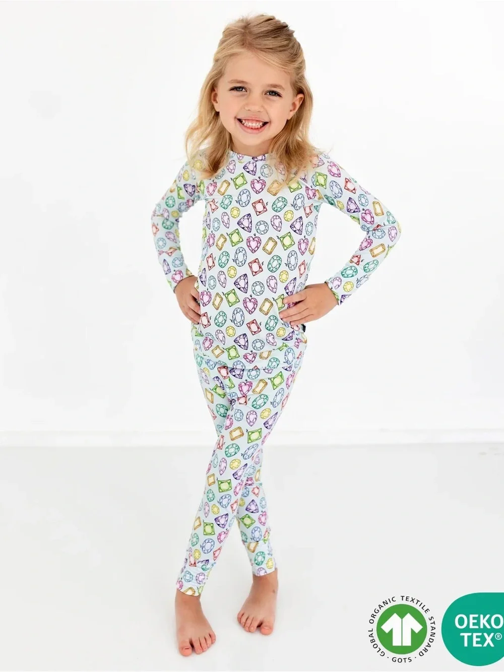 lev baby toddler Girls White Jewel Print Pajama Set, size 5/6T
